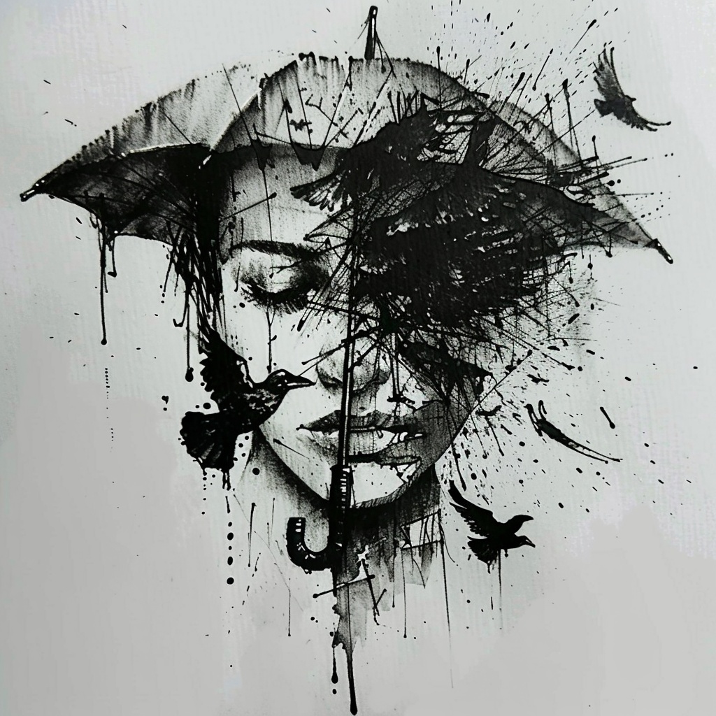 雨伞主题的纹身设计手稿16款