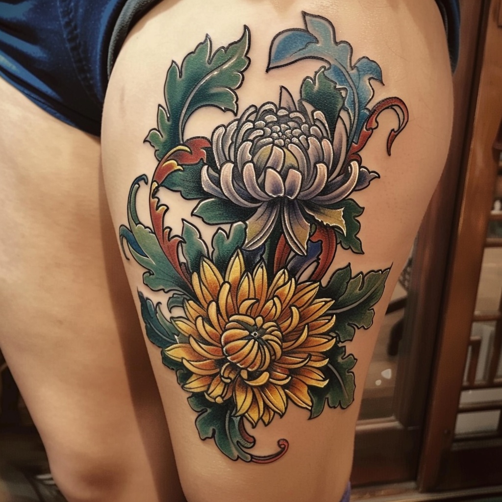 菊花主题纹身解析和设计建议+菊花纹身图案17款