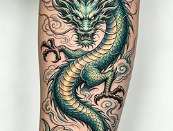 手臂青龙纹身一张（带手稿）
