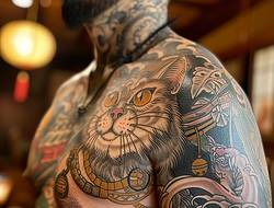 招财猫纹身图案：举爪招福的可爱吉兆